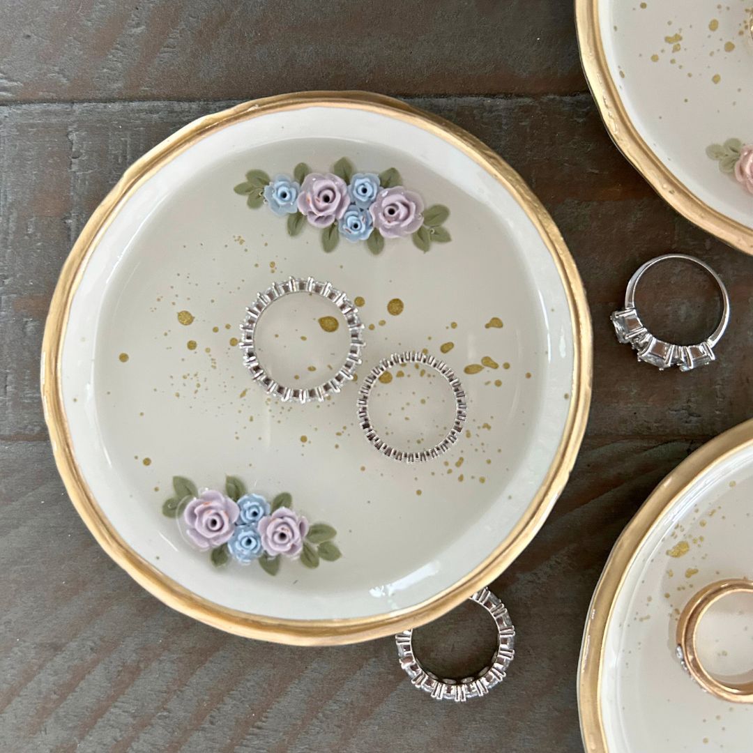 Roses - Ring Dish - Purple Blue roses