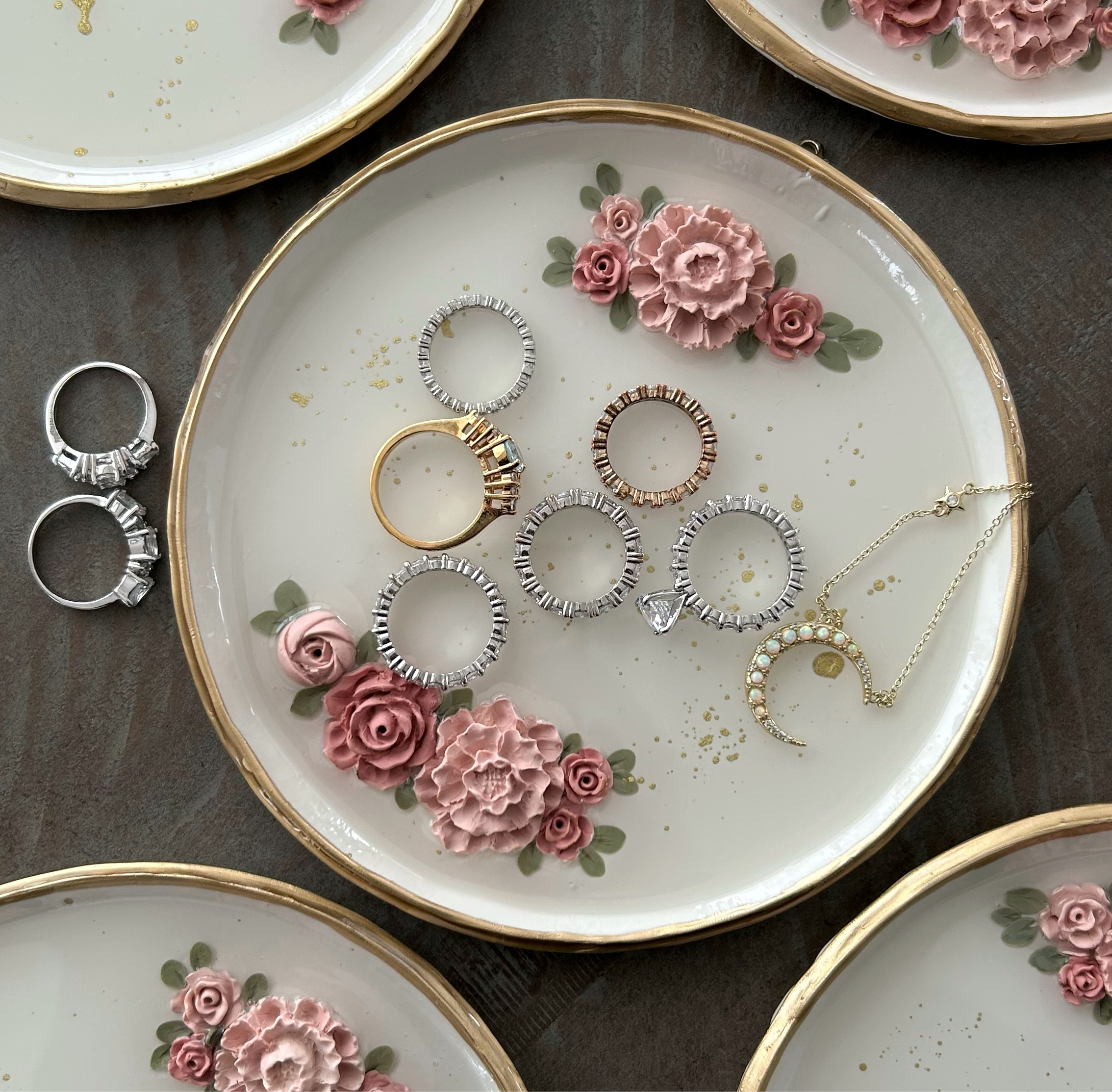 Floral Jewelry Trinket Tray- Pink Flowers