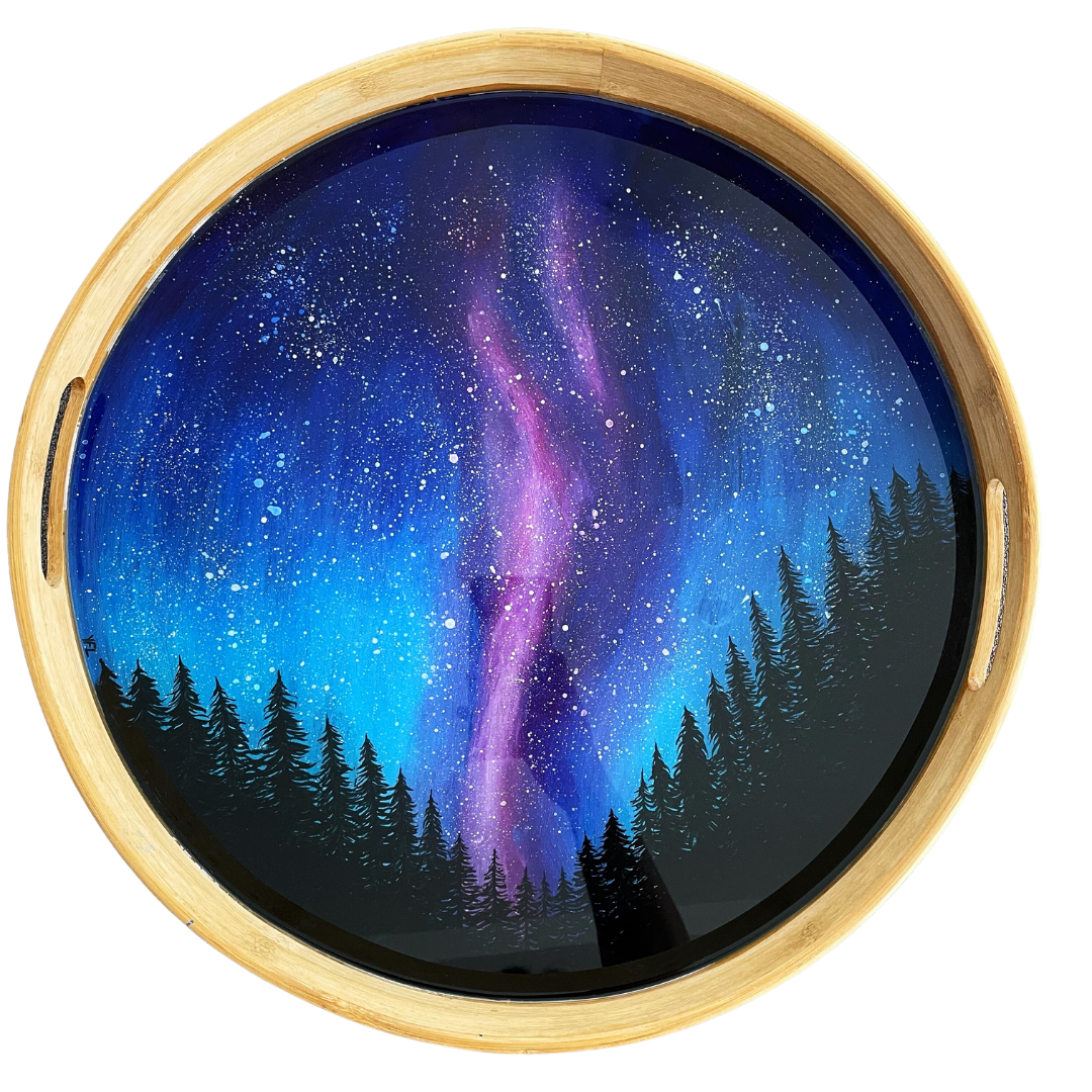 Bamboo Tray - Hand painted - Starry night painting (#2)