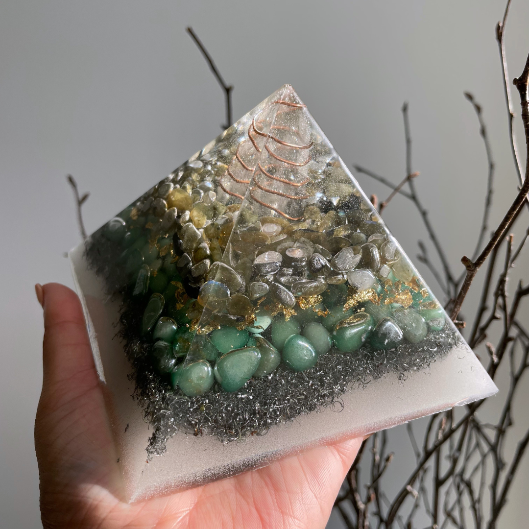 Gemstone Orgone Pyramid - Aventurine, Labradorite, and Clear Quartz