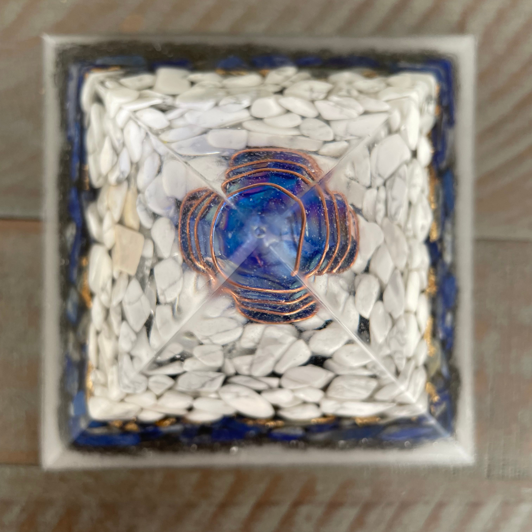 Gemstone Orgone Pyramid - Howlite, Lapis Lazuli and Blue Angel Aura Quartz