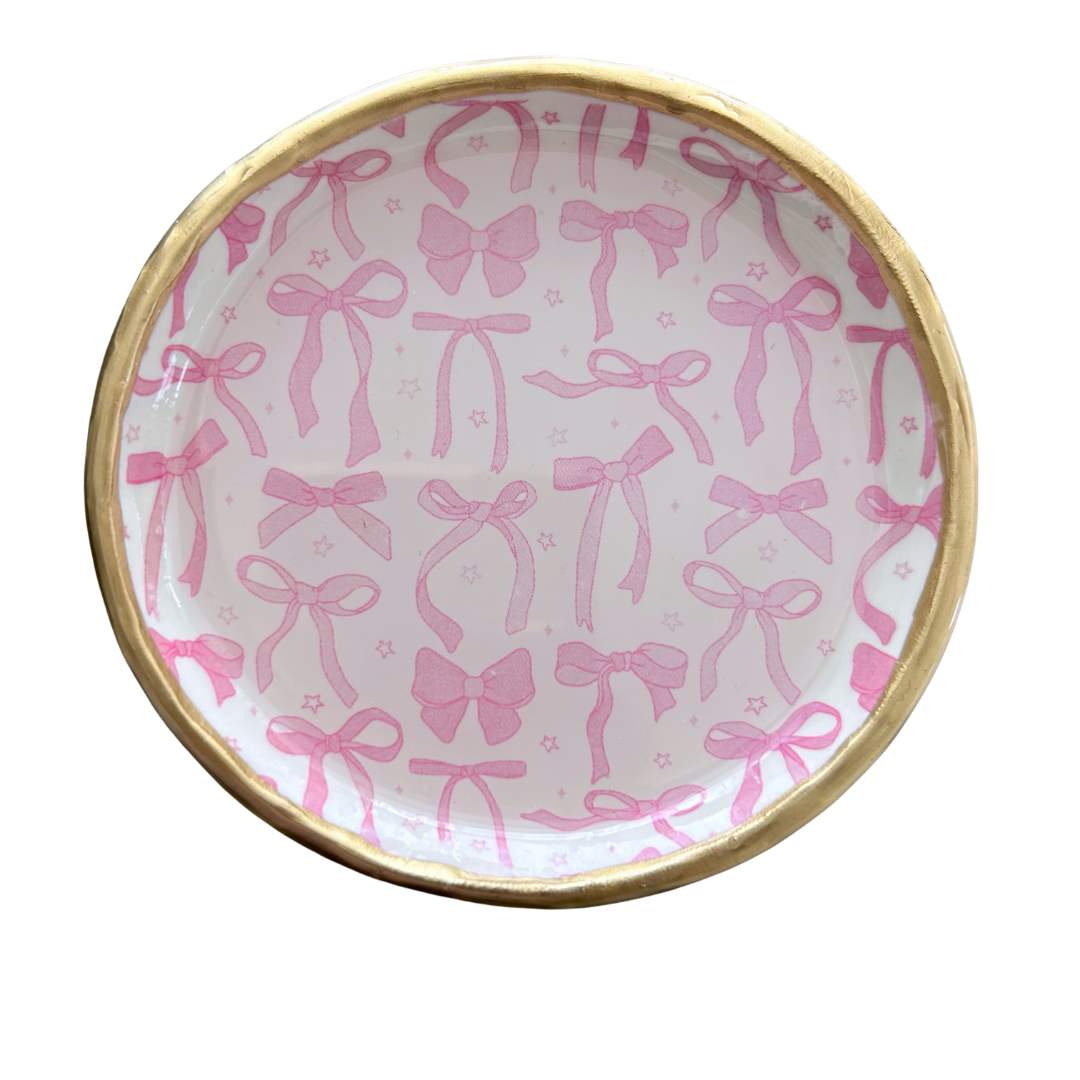 Handmade Pink Ribbon and Bows Ring Dish Trinket Holder – Perfect Jewelry Organizer