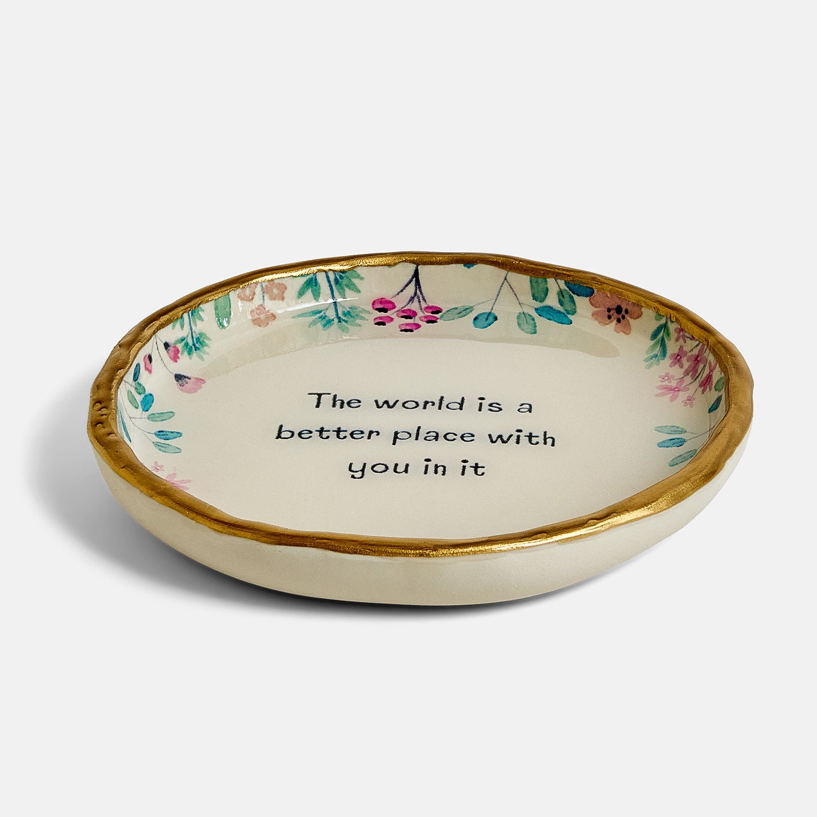 Ring Holder with floral design and motivational quote on a white background