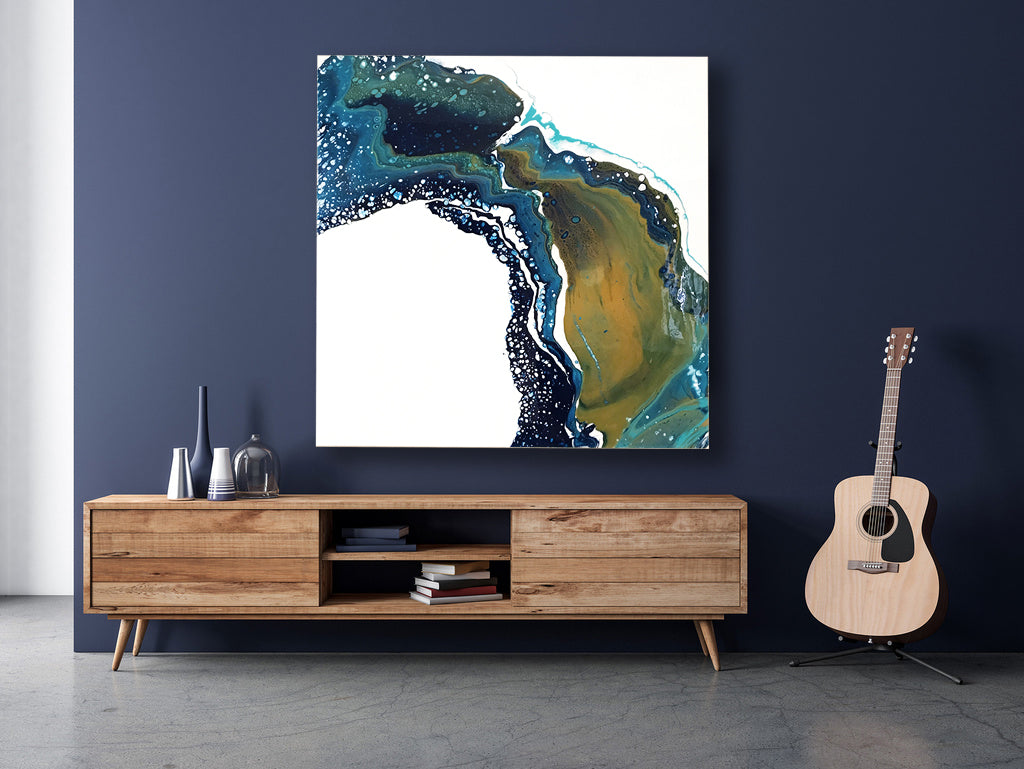 Original Painting - 3 feet by 3 feet - "The Water Curves" - Acrylic painting with Resin finish