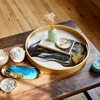 Bamboo Tray - Black, White, Gold