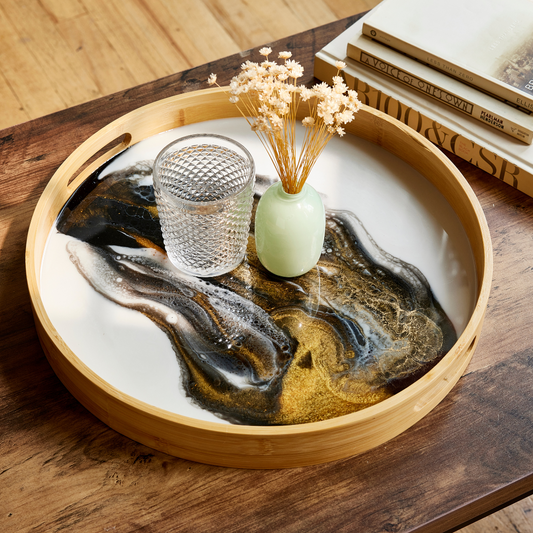 Bamboo Tray - Black, White, Gold