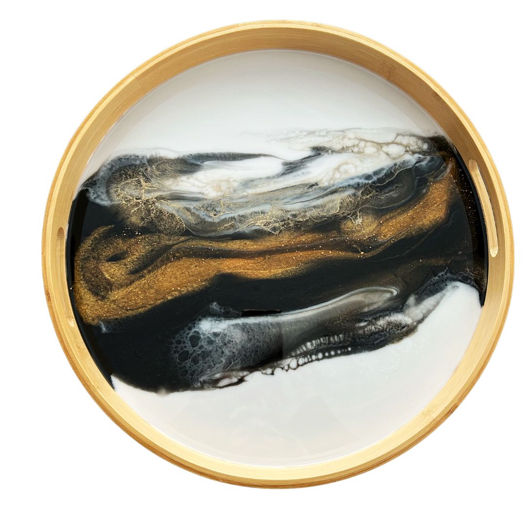 Bamboo Tray - Black, White, Gold