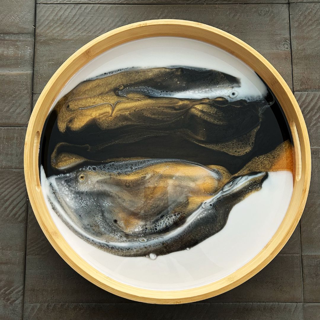 Bamboo Tray - Black, White, Gold