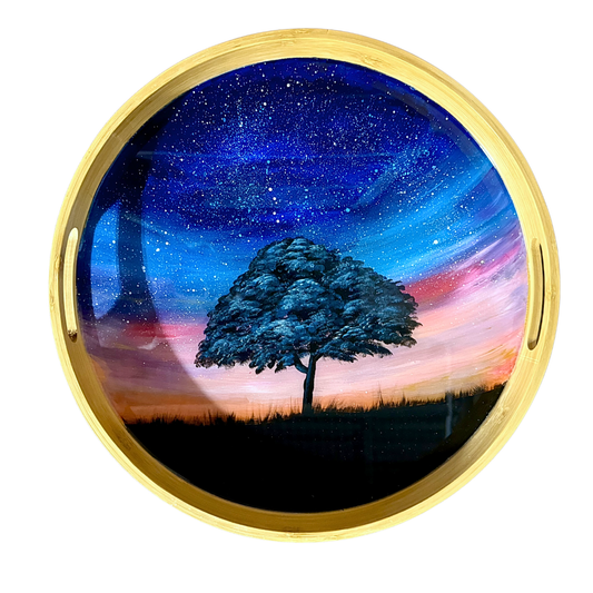 Landscape hand painted wooden tray - Bamboo Tray - Hand painted