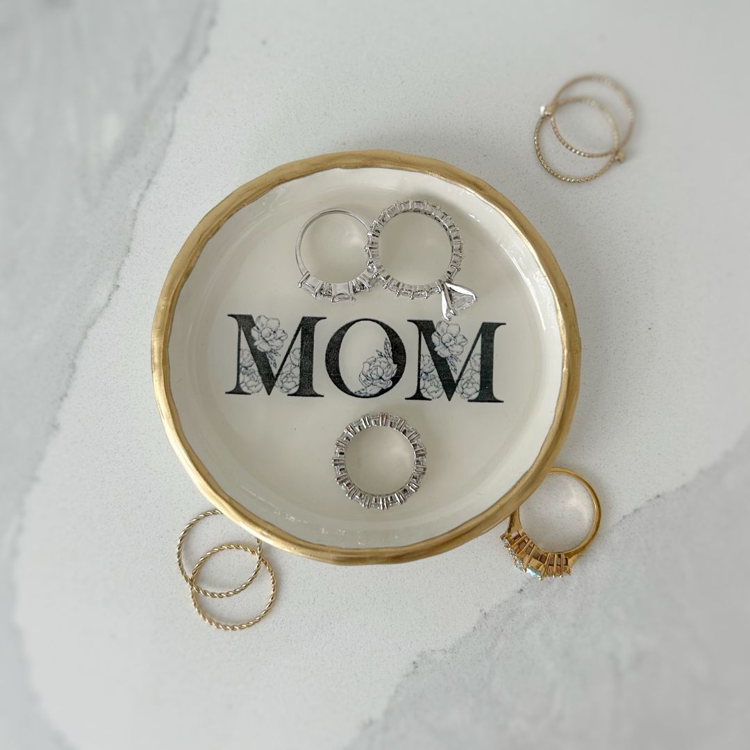 MOM - Black and White Florals - Ring Dish