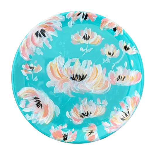 Handpainted Floral Trinket Tray | Artisan Jewelry Catchall - Turquoise