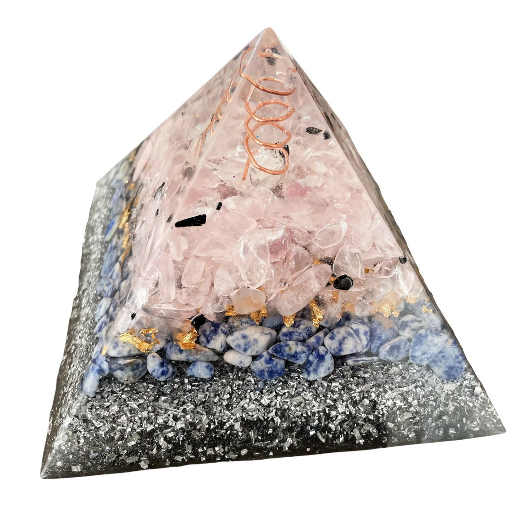 Gemstone Orgone Pyramid -  Rose Quartz, Sodalite and Clear Quartz