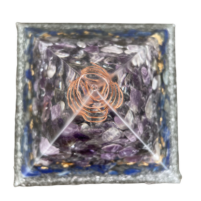Gemstone Orgone Pyramid -  Amethyst, Lapis Lazuli and Clear Quartz