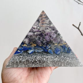 Gemstone Orgone Pyramid -  Amethyst, Lapis Lazuli and Clear Quartz