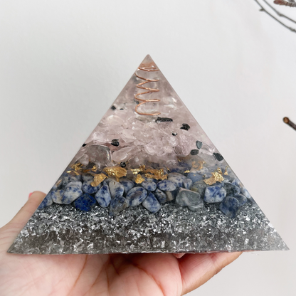 Gemstone Orgone Pyramid -  Rose Quartz, Sodalite and Clear Quartz