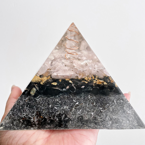 Gemstone Orgone Pyramid - Rose Quartz, Tourmaline, Obsidian and Clear Quartz