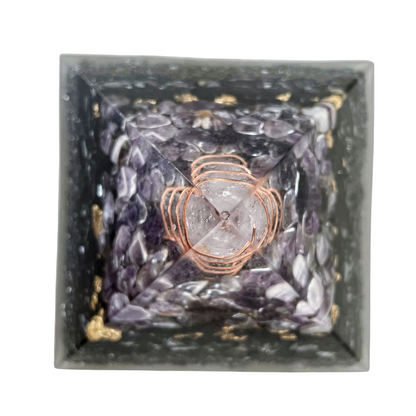 Gemstone Orgone Pyramid - Amethyst, Tourmaline, Obsidian and Clear Quartz