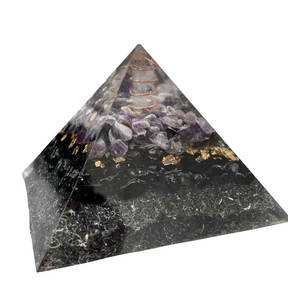 Gemstone Orgone Pyramid - Amethyst, Tourmaline, Obsidian and Clear Quartz