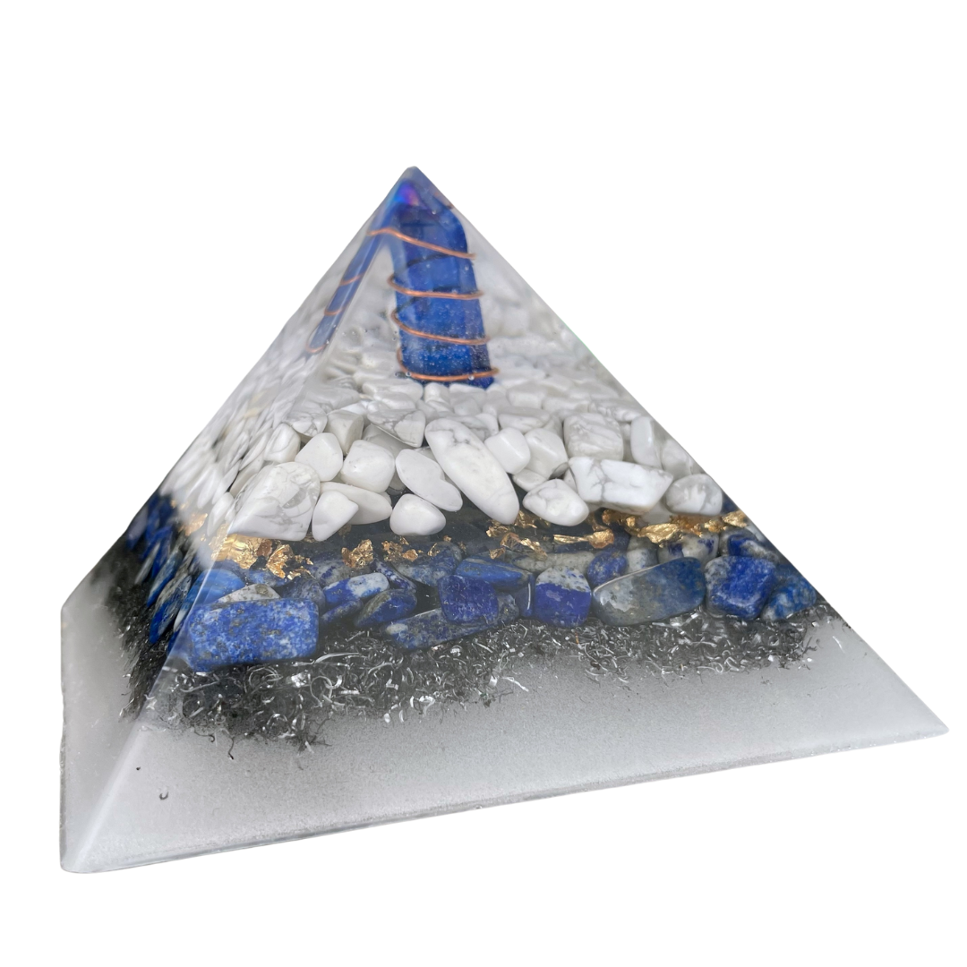 Gemstone Orgone Pyramid - Howlite, Lapis Lazuli and Blue Angel Aura Quartz