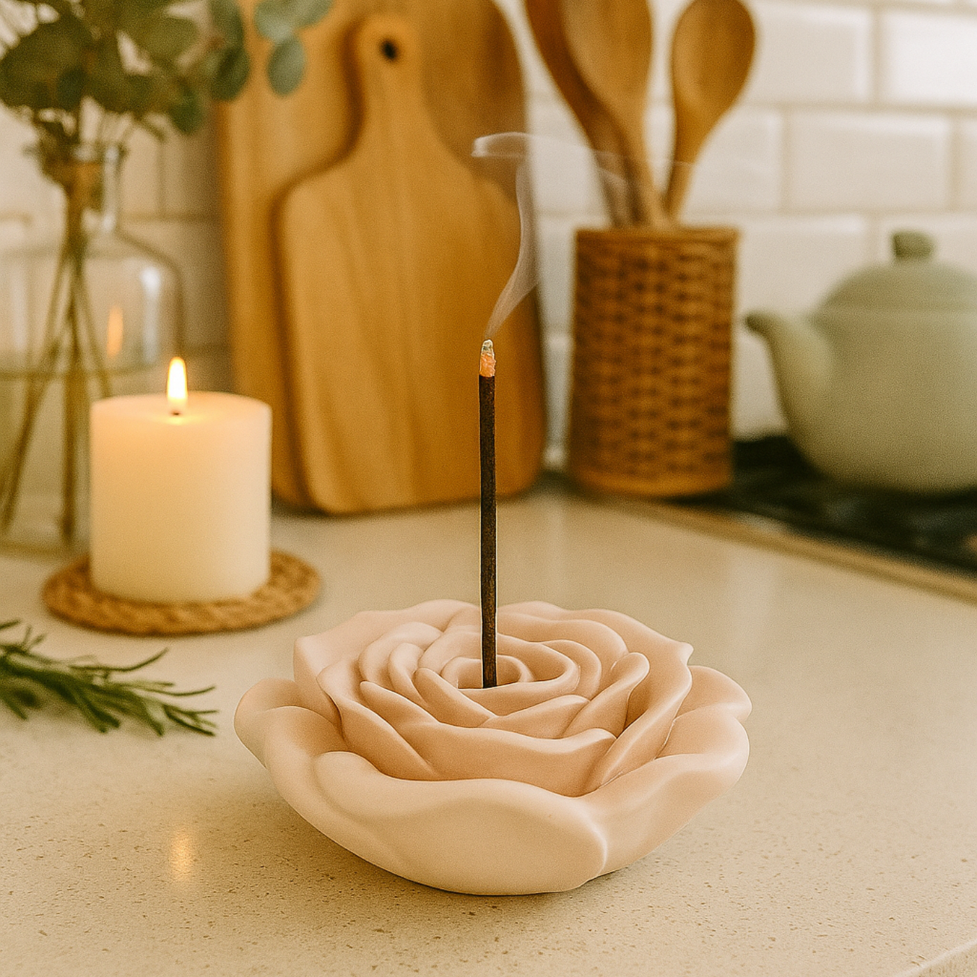 Rose Incense Holder - BLUSH PINK (MADE TO ORDER)