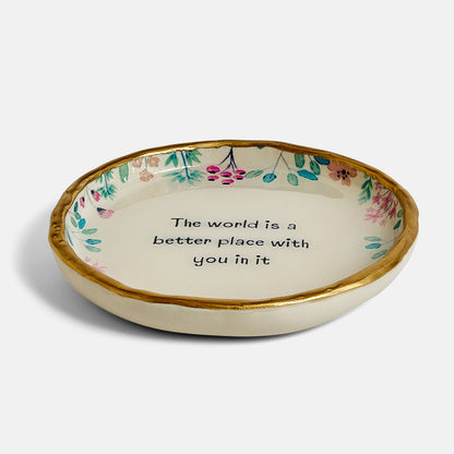 Ring Holder with floral design and motivational quote on a white background