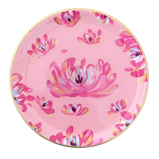 Handpainted Floral Trinket Tray | Artisan Jewelry Catchall - Pink