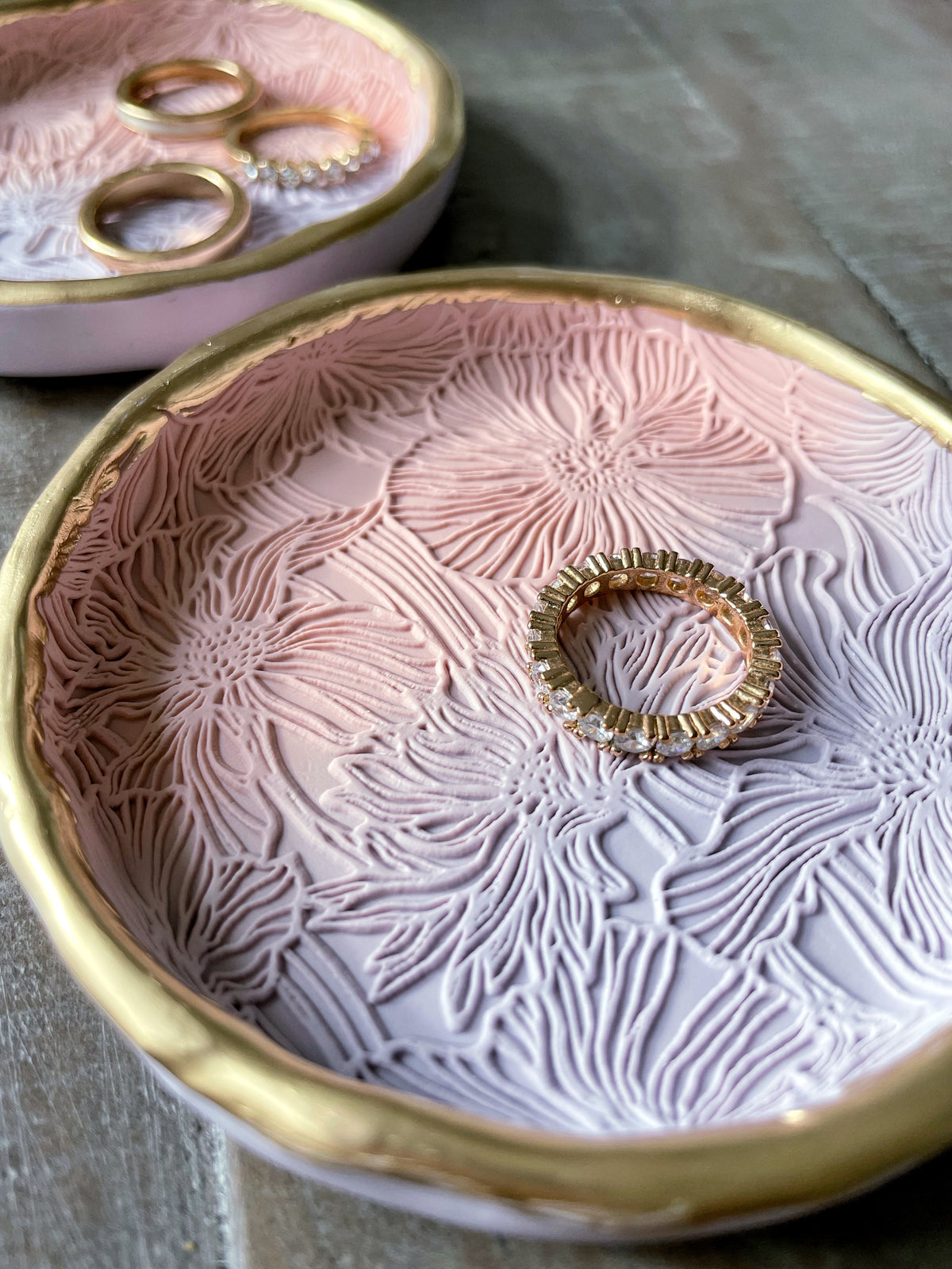 Floral impressions in ombre Lavender and Rose - Ring Dish