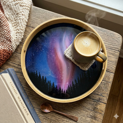 Starry Night hand painted wooden tray - Bamboo Tray - Hand painted