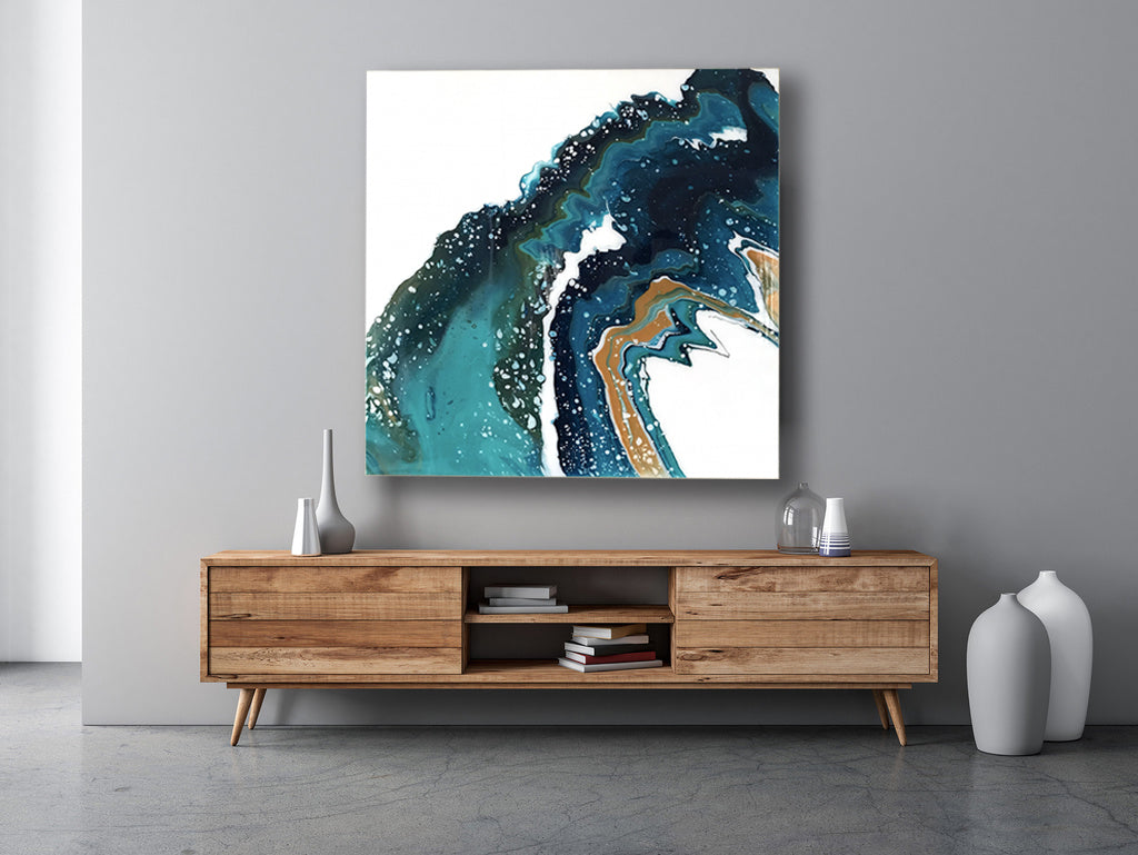 Original Painting -3 feet by 3 feet - "The Blue Curvature" - Acrylic painting with Resin finish