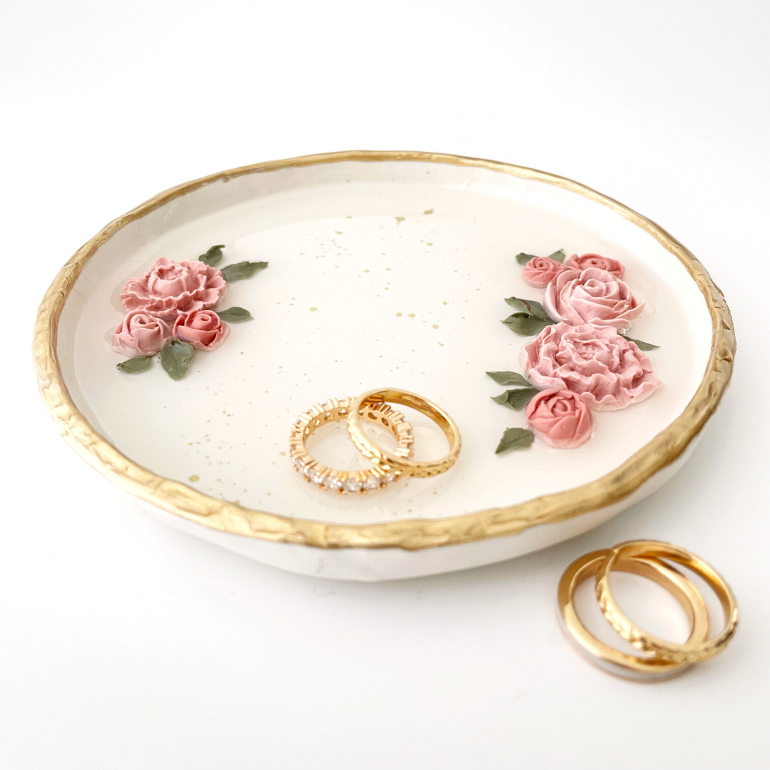 Floral Jewelry Trinket Tray- Pink floral theme