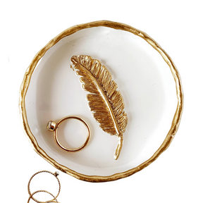 Gold Feather ring jewelry dish handmade in Ontario YFL Art & Home Decor