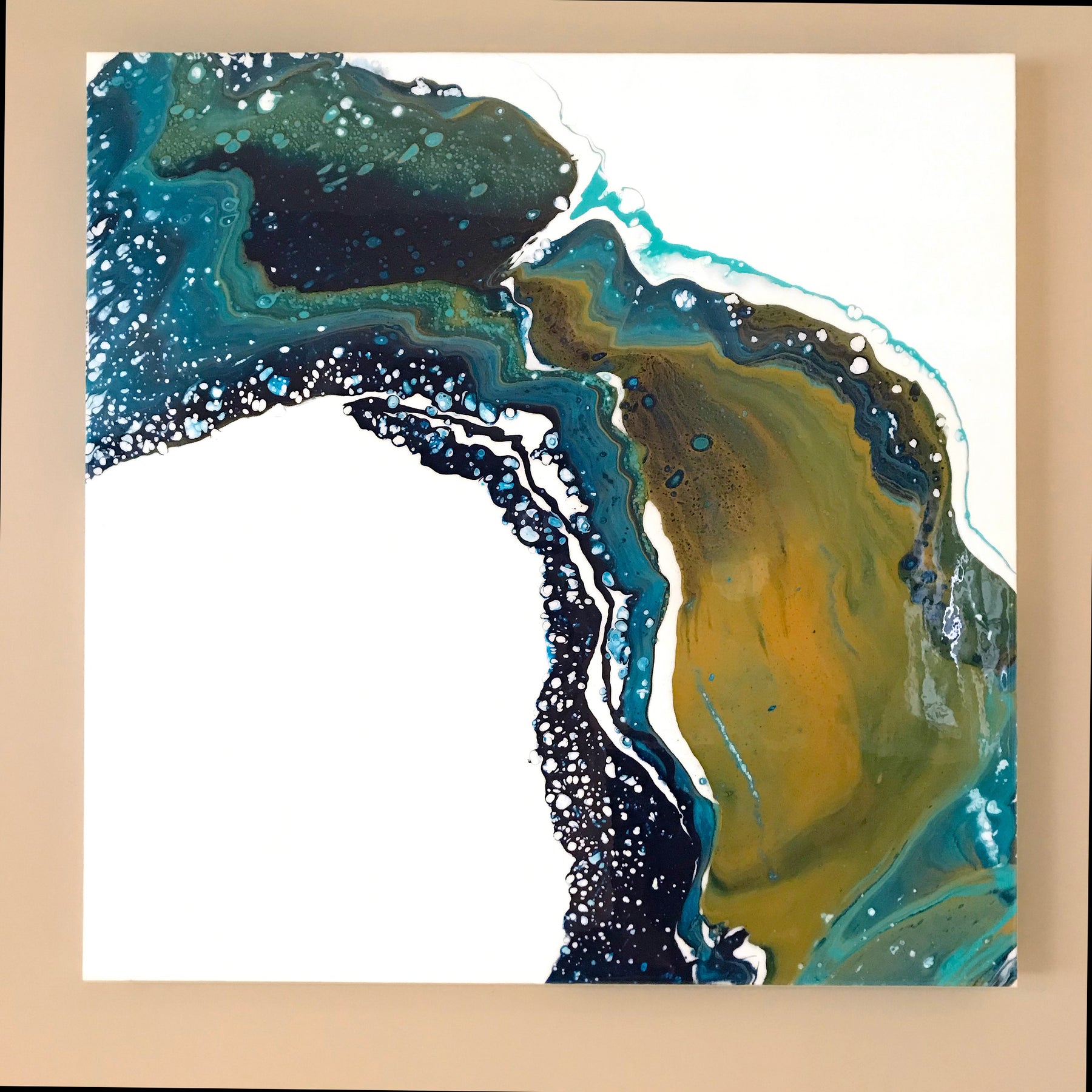 Original Painting - 3 feet by 3 feet - "The Water Curves" - Acrylic painting with Resin finish