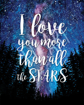 I love you more than all the stars - Watercolor Art Print - Digital Download
