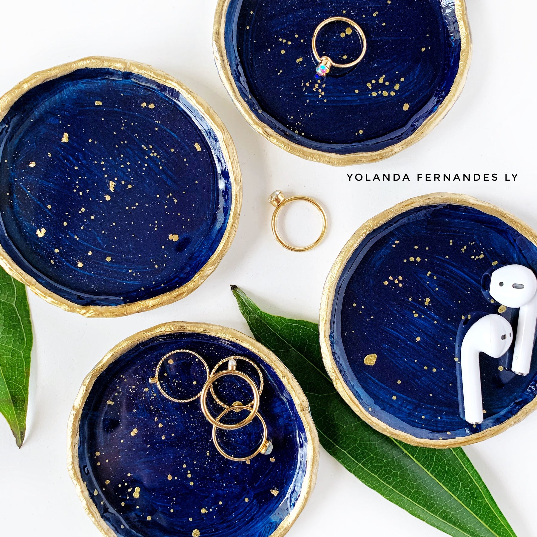 Navy blue with gold ring jewelry dish
